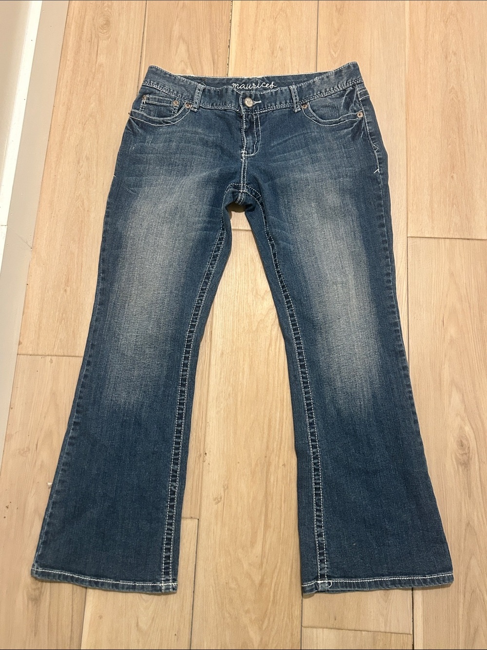 Maurices Women’s Bootcut Jeans Y2K Thick Stitching Low Rise Size 13/14 Short